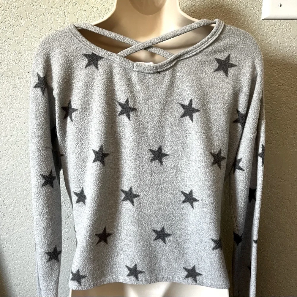 Love Wins Long Sleeve Gray Star Crop Top Size S